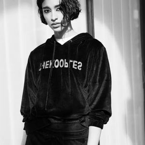 The kooples velour black hoodie with burnout logo